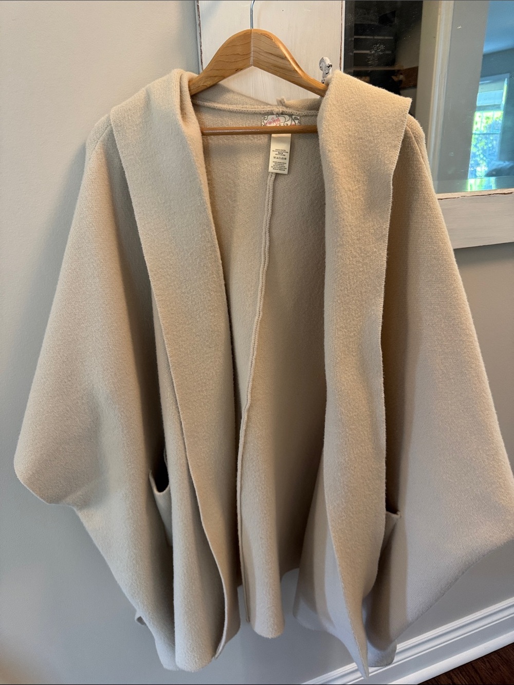 Free People Hooded Poncho Shrug in Light Cream